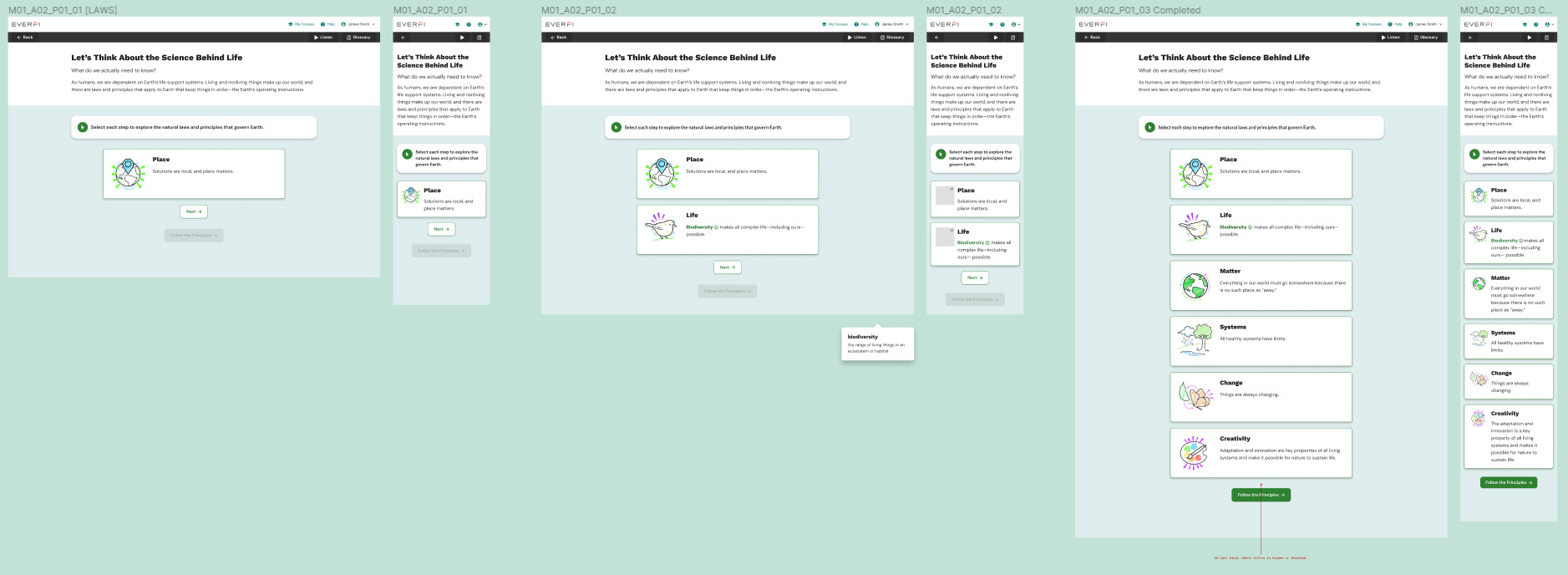 Screen Samples of the Progressive Disclosure Flow