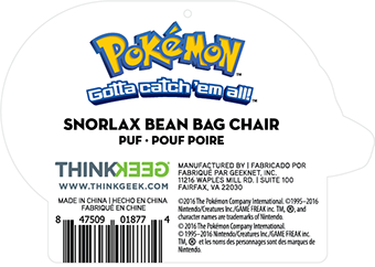 Pokémon Snorlax Bean Bag Chair Hangtag Back